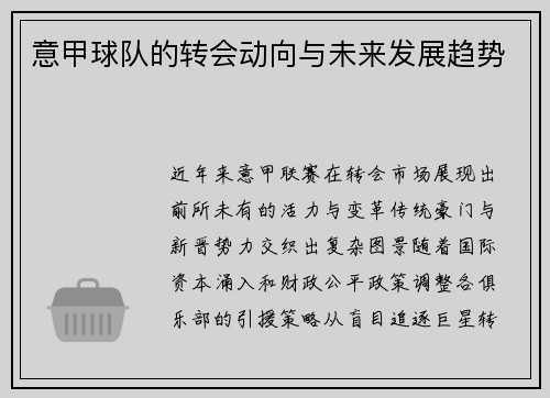 意甲球队的转会动向与未来发展趋势